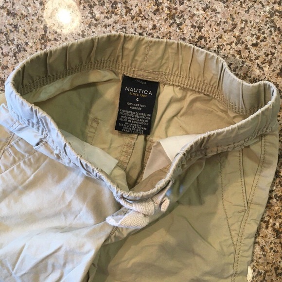 Nautica Size 4 Solid Beige Khaki Cargo Shorts Knee Length Elastic Waist - Picture 4 of 12